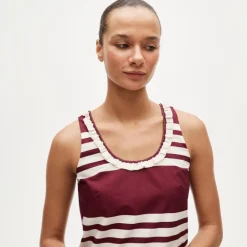 Ruffle-trim scoopneck mini dress in stripe