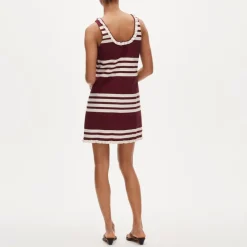 Ruffle-trim scoopneck mini dress in stripe