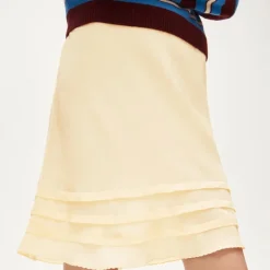 Ruffle-trim slip skirt in crepe de chine