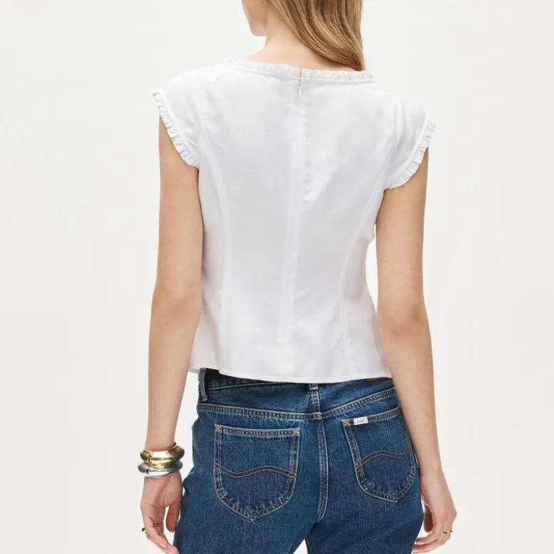 Ruffle-trim top in Gramercy linen blend