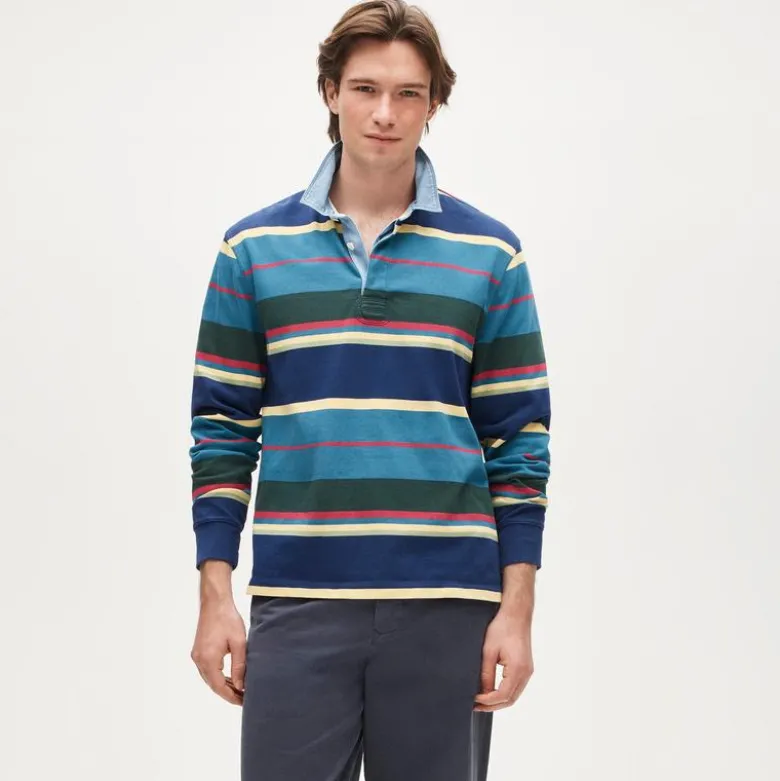 Rugby shirt in stripe with denim collar