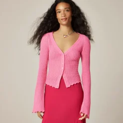 Scallop-trim cardigan top