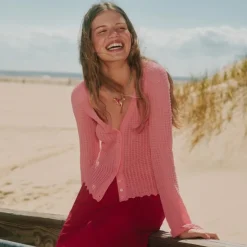 Scallop-trim cardigan top