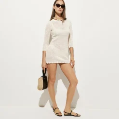 Scallop-trim crochet mini dress