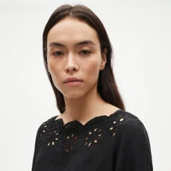 Scallop-trim eyelet popover dress