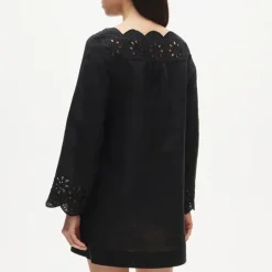 Scallop-trim eyelet popover dress