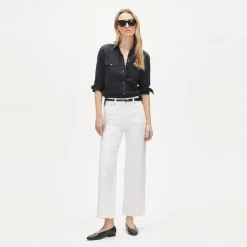 Scallop-trim slim-wide jean