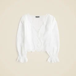 Scallop-trim tie-front top in ramie