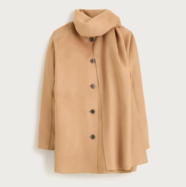 Scarf coat in drapey wool blend