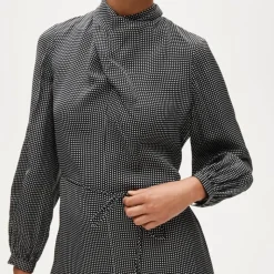 Scarf-neck midi shift dress