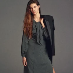 Scarf-neck midi shift dress