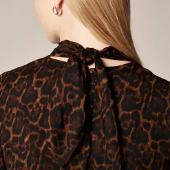 Scarf-neck shift dress in leopard print