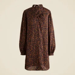 Scarf-neck shift dress in leopard print