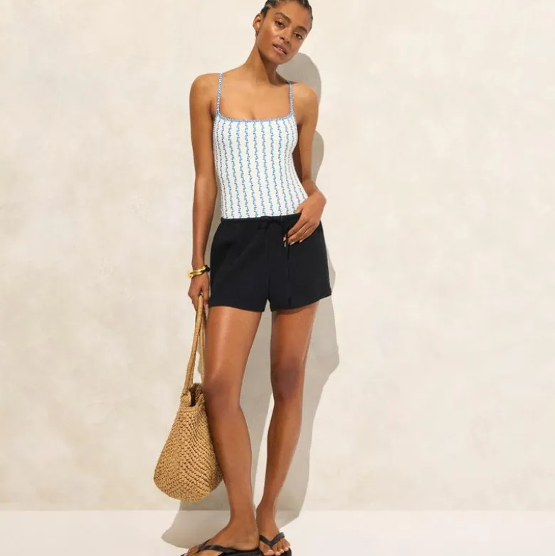 Scoopback one-piece swimsuit in floral-stripe print