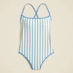 Scoopback one-piece swimsuit in floral-stripe print
