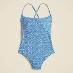 Scoopback one-piece swimsuit in floral-stripe print
