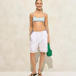 Scoopneck bikini top in floral-stripe print