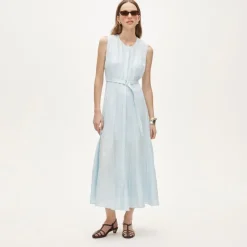 Seamed linen dress with removable belt