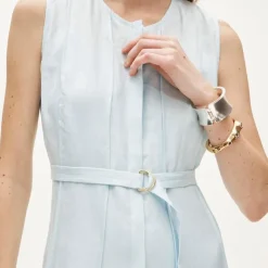 Seamed linen dress with removable belt