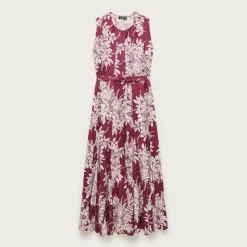 Seamed linen dress with removable belt in pineapple garden print