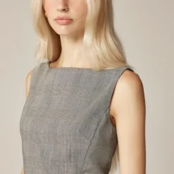 Seamed shift dress in glen plaid Italian gauzy wool blend