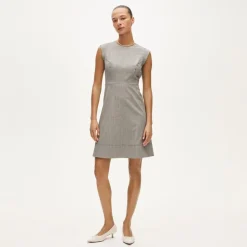 Seamed suit dress in houndstooth wool blend