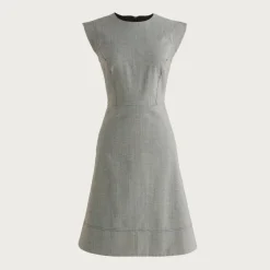 Seamed suit dress in houndstooth wool blend