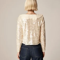 Sequin ruffle-trim shirt with ties