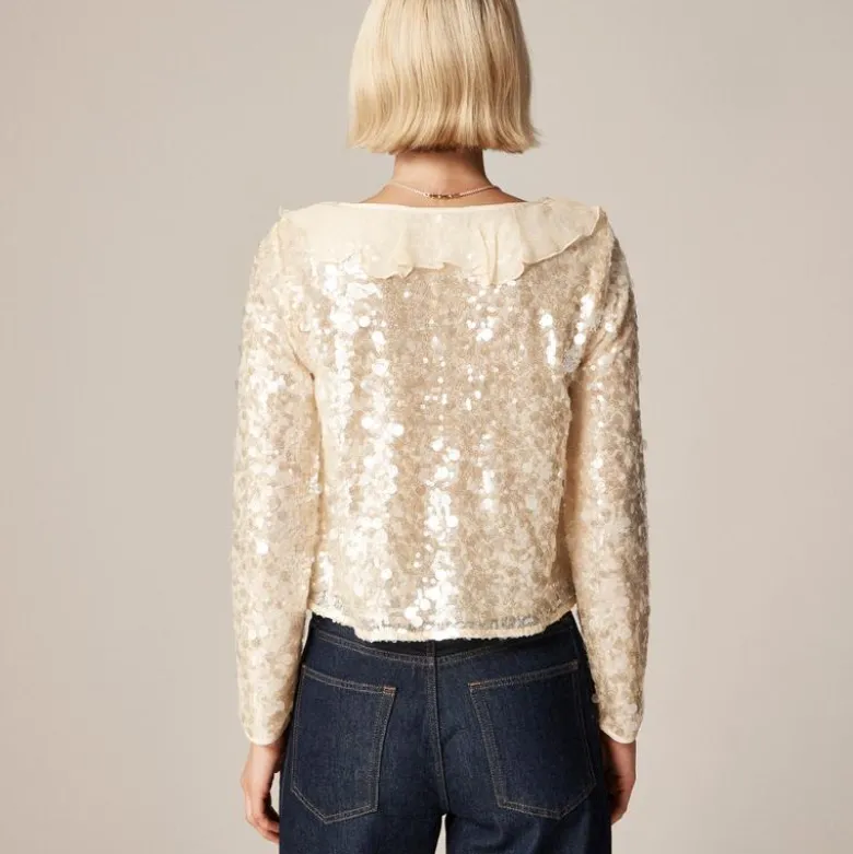 Sequin ruffle-trim shirt with ties