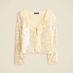 Sequin ruffle-trim shirt with ties