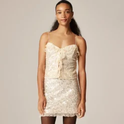 Sequin ruffle-trim tank top