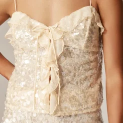 Sequin ruffle-trim tank top