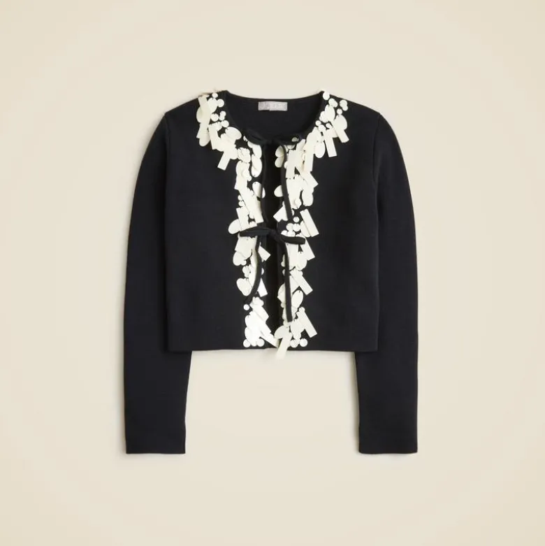 Sequin tie-front cardigan in merino wool