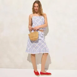 Sheer crinkled camisole and skirt set in plaid