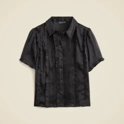 Sheer ruffle-trim button-up top