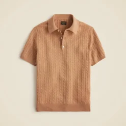 Short-sleeve cashmere cable-knit sweater-polo