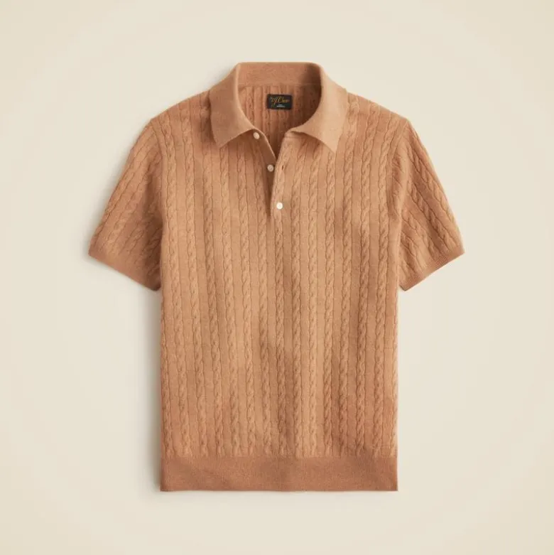 Short-sleeve cashmere cable-knit sweater-polo