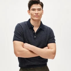 Short-sleeve cashmere sweater-polo in dot