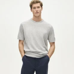 Short-sleeve cashmere-linen blend sweater