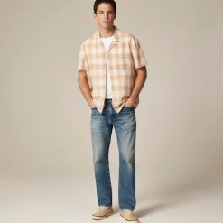 Short-sleeve cotton gauze camp-collar shirt