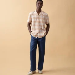 Short-sleeve cotton gauze camp-collar shirt