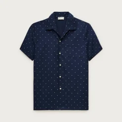 Short-sleeve cotton poplin camp-collar shirt