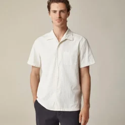 Short-sleeve cotton poplin camp-collar shirt
