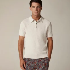 Short-sleeve cotton seed-stitch sweater-polo