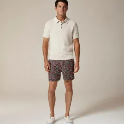 Short-sleeve cotton seed-stitch sweater-polo