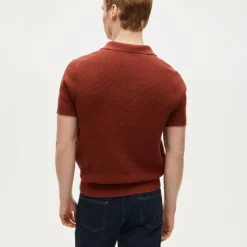 Short-sleeve cotton waffle-knit johnny-collar sweater-polo