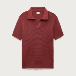 Short-sleeve cotton waffle-knit johnny-collar sweater-polo