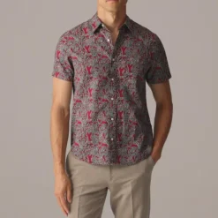 Short-sleeve cotton-linen blend shirt in print