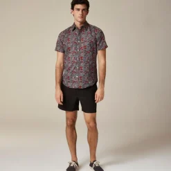 Short-sleeve cotton-linen blend shirt in print