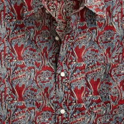 Short-sleeve cotton-linen blend shirt in print